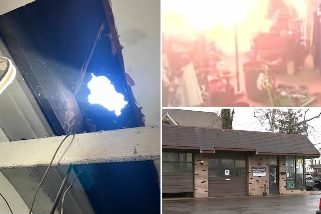 New Jersey auto shop struck with mystery object in fiery bang